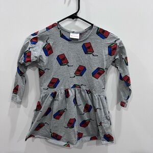 Hanna Andersson Gray Dress 110cm or US 5 with Colorful Juice Box Print